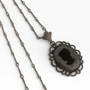 Vintage Hematite-like Cameo Necklace
